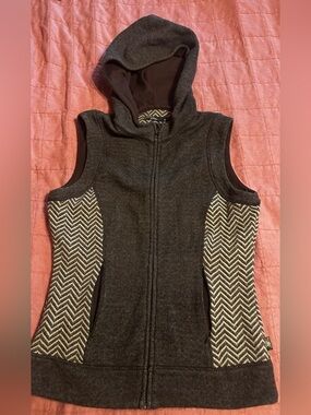 Prana Wool blend Hooded Zip up Vest with Chevron Trim